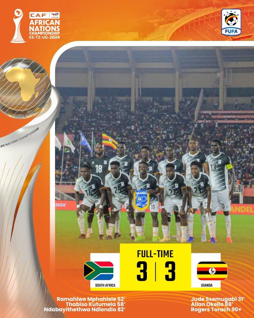 BREAKING: Uganda Cranes Make History! Dramatic 3-3 Draw with South Africa Propels Hosts to First-Ever CHAN Quarterfinals